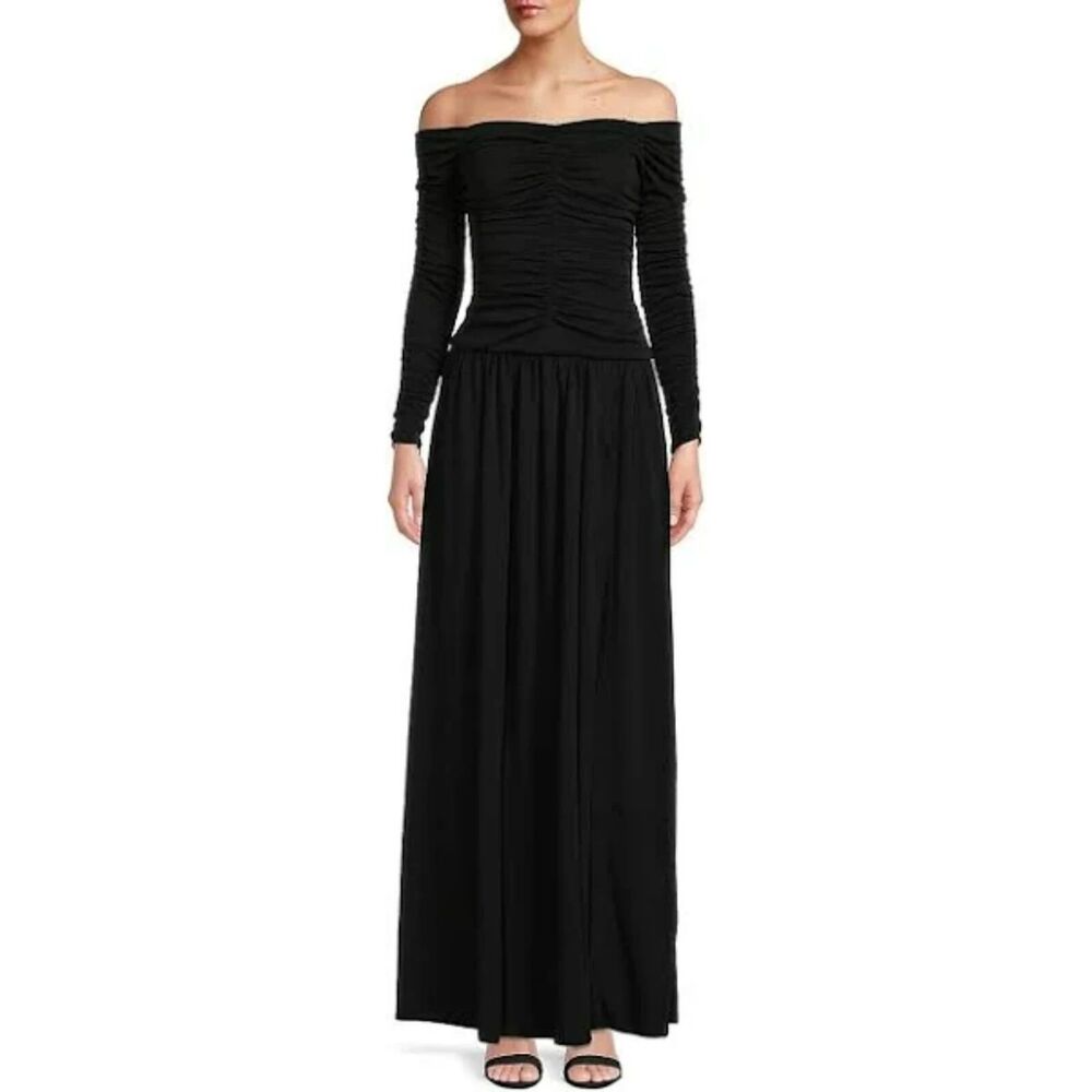TANYA TAYLOR ​Marla Ruched Maxi Fit and Flare Dress Black Size 10